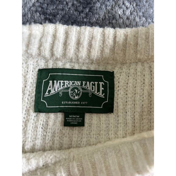 American Eagle Red Striped Ribbed Y2K Cozy Cropped Snowdrift Sweater Size Medium - Picture 5 of 12